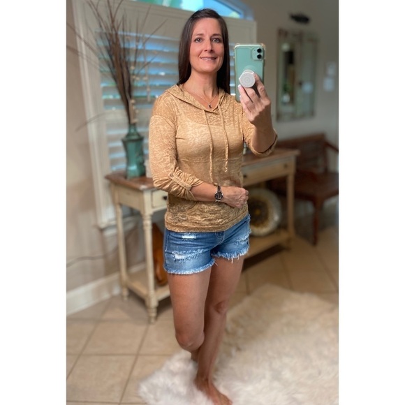 Burnout Drawstring Hoodie Pocket Camel 4220 - Picture 2 of 4